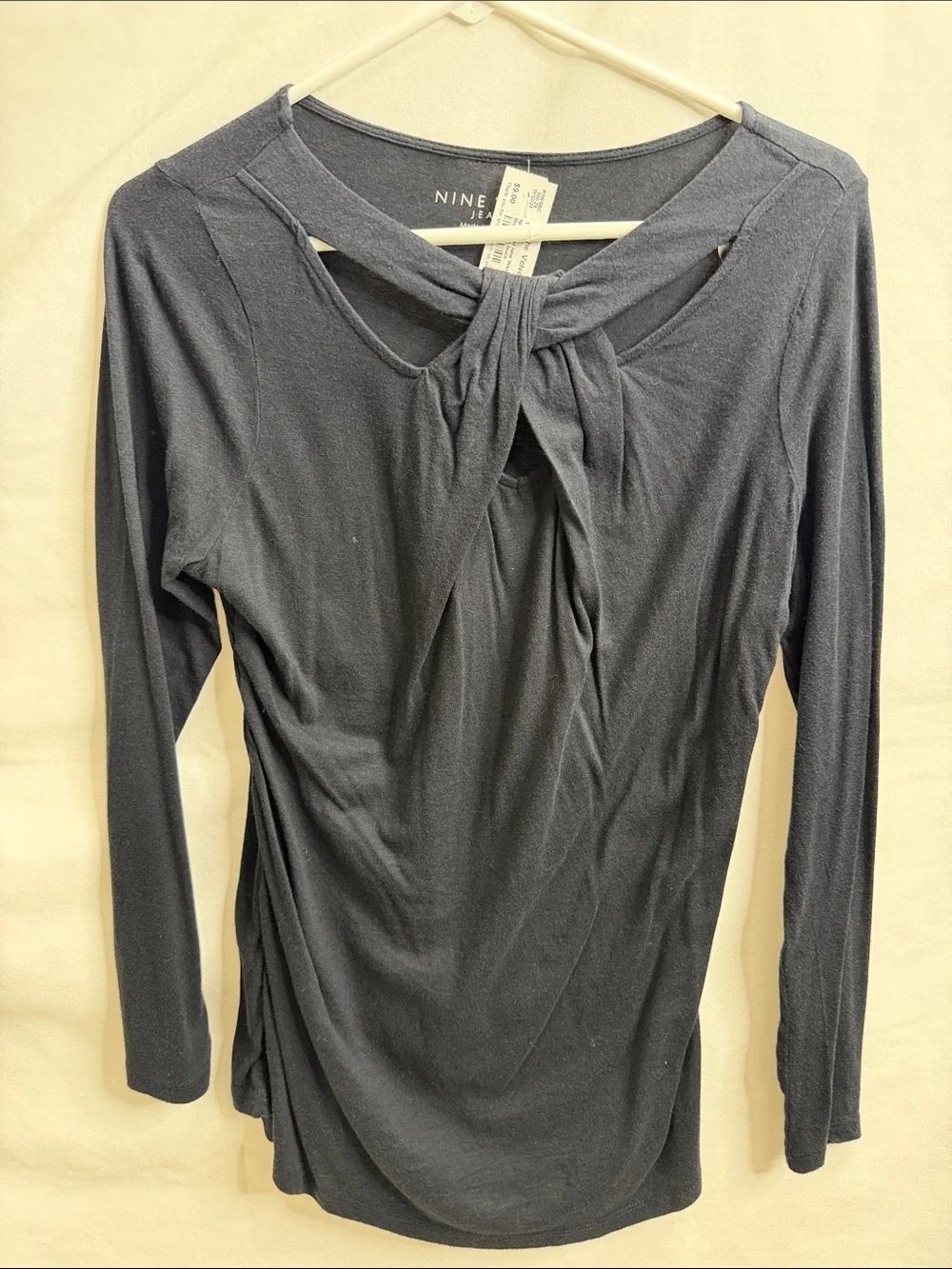 Nine West Slate Blue Long Sleeve Twist-Front Top